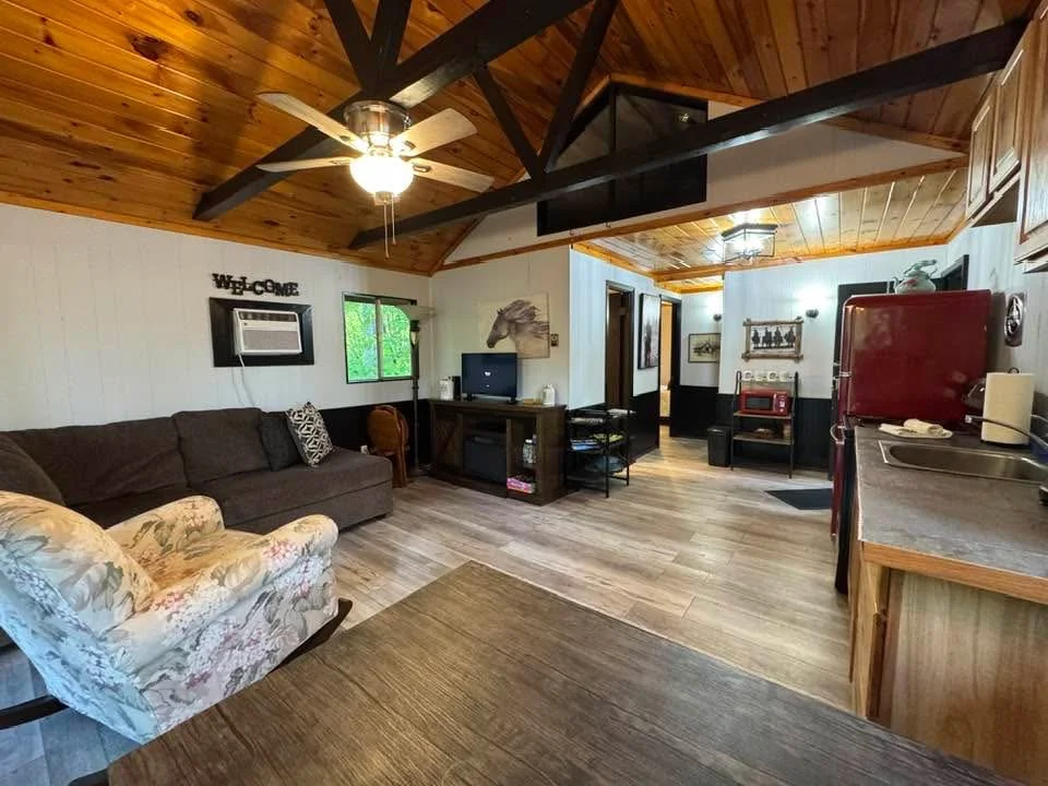 Trails Edge Cabin living area near Palmerosa Campground in Hocking Hills, Ohio